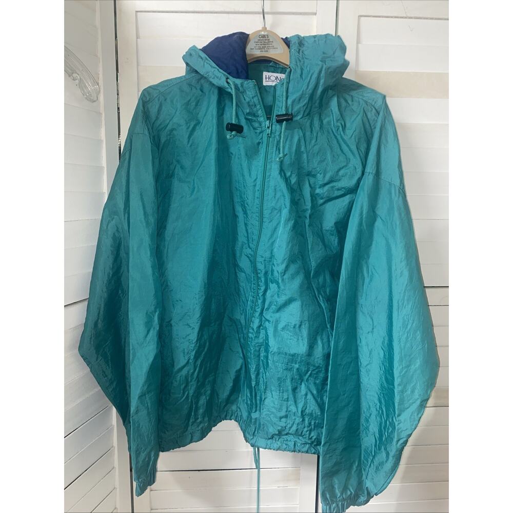 Vintage Honors Windbreaker Men’s Size XL Green Navy Hood 90’s Zip Front